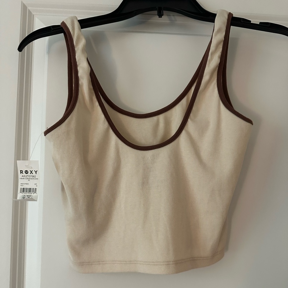 Roxy Tank Y2K Revival Lettuce Edge Parchment Rib Knit Medium Surf BNWT - Picture 6 of 6